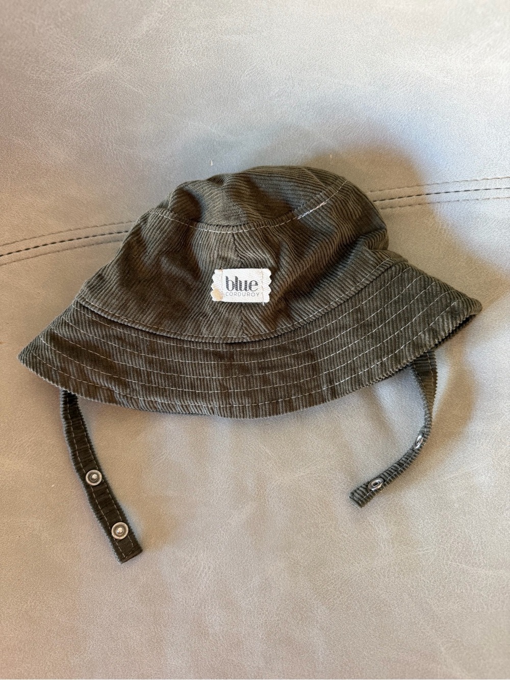 Corduroy Bucket Hat for Kids in Olive with Chin Straps -